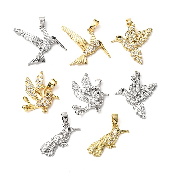 Латунные микропаве прозрачные подвески с фианитом, без кадмия и без свинца, птица