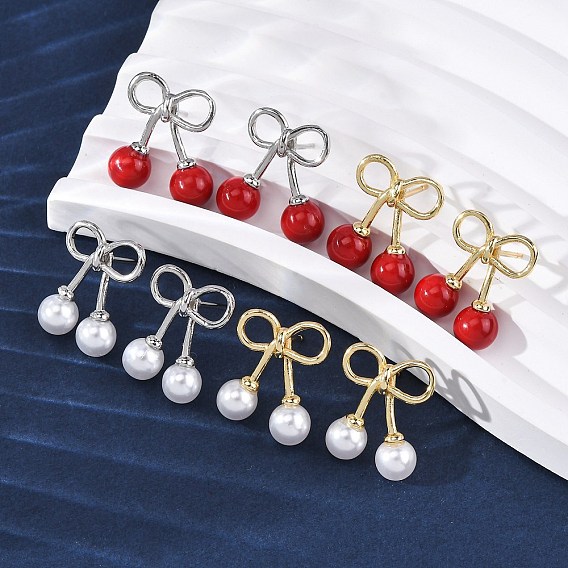 Серьги-гвоздики из вишневой латуни и АБС-пластика с жемчугом, стойки покрытие, прочное покрытие, без кадмия и без свинца