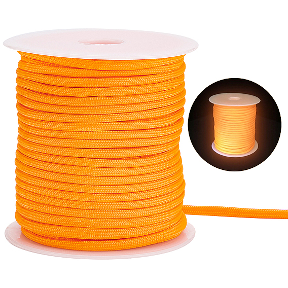 30M Luminous Glow in the Dark Polyester Cord, with Plastic Spools, Round