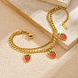 304 Stainless Steel Enamel Red Strawberry Charm 2-Strand Bracelets for Women