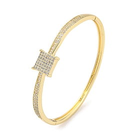 Square Brass Micro Pave Clear Cubic Zirconia Hinged Bangles for Women