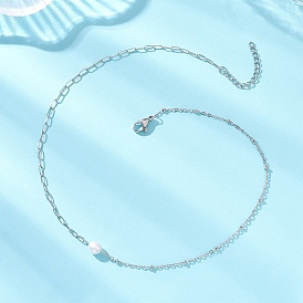 Женские ожерелья из натурального жемчуга, риса и нержавеющей стали с цепочкой-скрепкой, кремово-белые