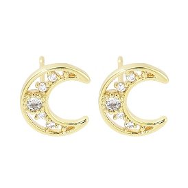 Brass Pave Clear Cubic Zirconia Stud Earring, Moon