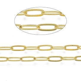 Brass Paperclip Chains, Flat Oval, Drawn Elongated Cable Chains, Soldered, with Spool, Cadmium Free & Nickel Free & Lead Free