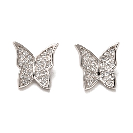 Rhodium Plated 925 Sterling Silver Micro Pave Cubic Zirconia Pendants, Butterfly Charms