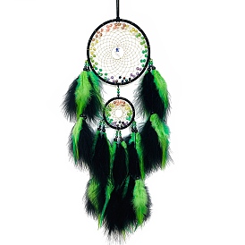 Feather Woven Web/Net with Feather Pendant Decorations, with Plastic Beads