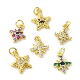 Brass Micro Pave Cubic Zirconia Charms, Real 18K Gold Plated, Star Charms