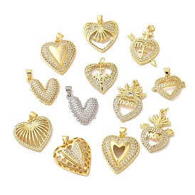 Mother's Day Brass Micro Pave Clear Cubic Zirconia Pendants, Heart