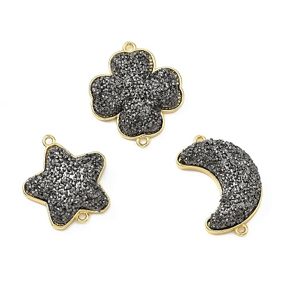 Подвески-соединители в виде звездочек, клевера и луны из латуни с друзовой смолой, реальный 18 k позолоченный, долговечный, без кадмия и без свинца, стойки покрытие, серые