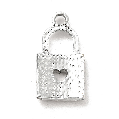 Alloy Rhinestone Pendants, Platinum Tone Lock with Hollow Out Heart Charms