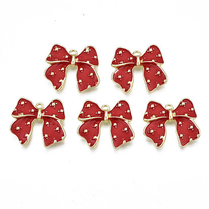 Rack Plating Alloy Enamel Pendants, Cadmium Free & Nickel Free & Lead Free, Light Gold, Bowknot