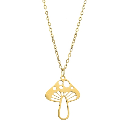 201 Stainless Steel Mushroom Pendants Necklaces, 304 Stainless Steel Cable Chain Necklaces for Women