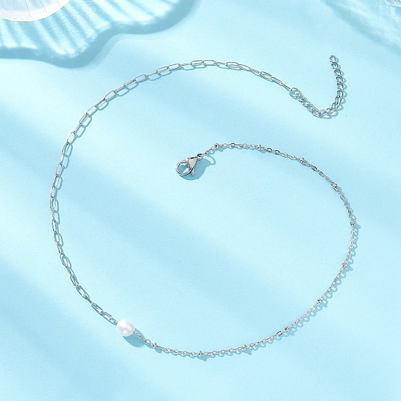 Женские ожерелья из натурального жемчуга, риса и нержавеющей стали с цепочкой-скрепкой, кремово-белые