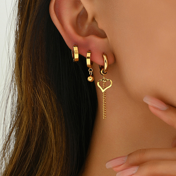 Стильные комплекты сережек-кисточек в форме сердца из нержавеющей стали