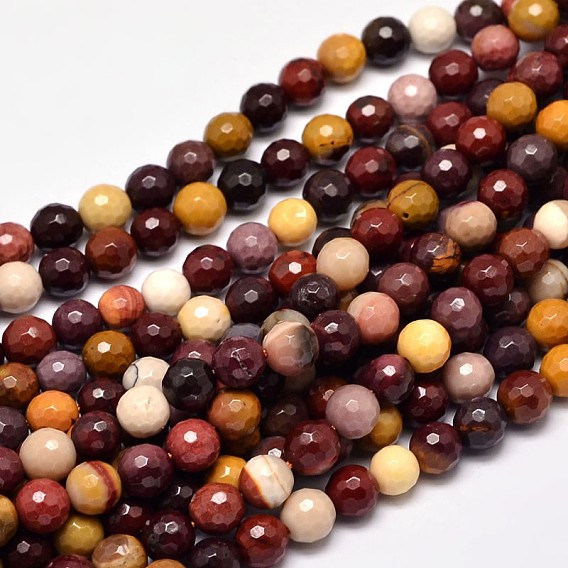 Faceted Natural Mookaite Round Bead Strands