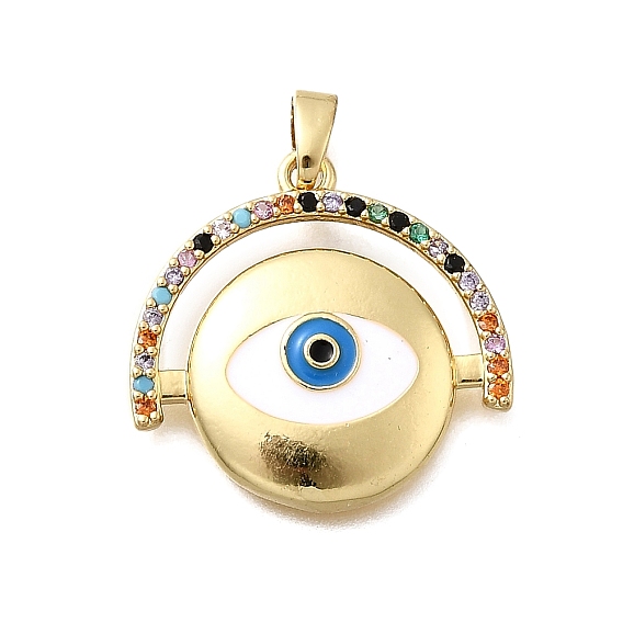 Латунные микро проложить кубического циркония подвески, Эмаль стиле, плоский круглый с оберегами от сглаза