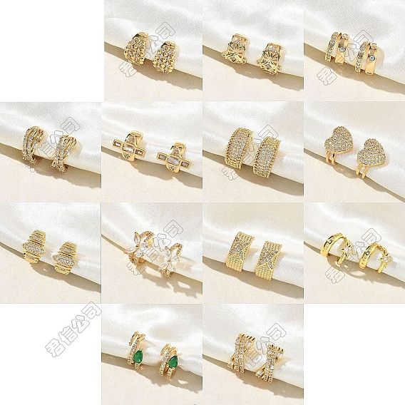 C-образные серьги-каффы из латуни с микропаве из прозрачных кубических цирконий