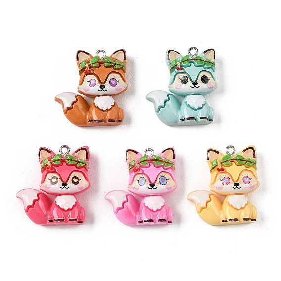 Непрозрачные подвески смолы, лиса прелести, с платиновыми тоновыми железными петлями