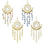 Brass & 304 Stainless Steel Sun Moon Suncatchers, Glass Flat Round Charm for Outdoor Garden Wall Hanging Decor