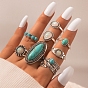 Synthetic Turquoise Finger Rings Set, Gothic Alloy Jewelry for Women