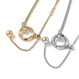 304 ожерелья-лариаты из нержавеющей стали с микропаве из прозрачного кубического циркония и подвеской в виде витой цепи