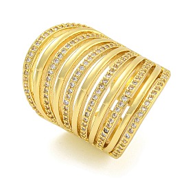 Brass Micro Pave Clear Cubic Zirconia Cuff Finger Rings, Multi Layer Rings for Women