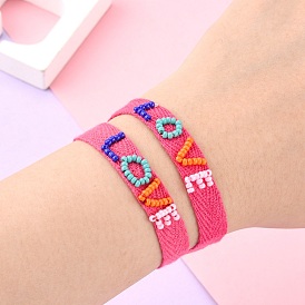 Twill Tape Nylon Cord Knotted Bracelets, Glass Seed Beads Love Bracelets