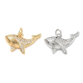 Brass Micro Pave Black Cubic Zirconia Pendants, Whale Charms