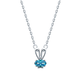 Cubic Zirconia Rabbit Pendant Necklaces, Rhodium Plated 925 Sterling Silver Necklace