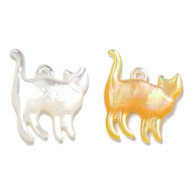 Natural Yellow Shell/White Shell Pendants, Cat Shape Charms