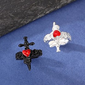 Alloy Glass Cuff Earrings, Halloween Elements, Cross with Rose