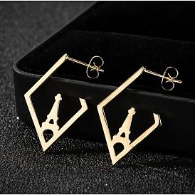 Eiffel Tower Earrings - Minimalist, Romantic, Geometric Diamond-shaped Statement Earrings.