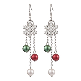 Glass with Alloy Enamel Snowflake Charm Dangle Earrings for Women, Christmas Theme Earrings