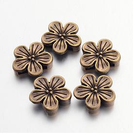 Tibetan Style Flower Alloy Slide Charms, Cadmium Free & Lead Free, 16x16.5x5mm, Hole: 12x3mm, about 444pcs/1000g