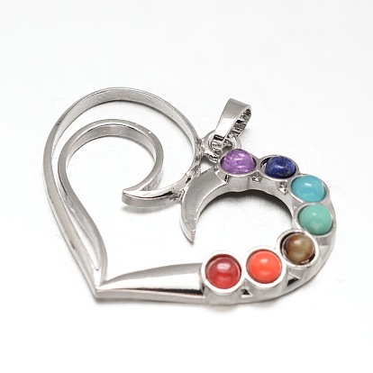 Chakra Jewelry Brass Gemstone Heart Pendants, Cadmium Free & Nickel Free & Lead Free