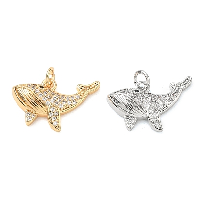 Brass Micro Pave Black Cubic Zirconia Pendants, Whale Charms