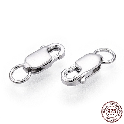 Rhodium Plated 925 Sterling Silver Lobster Claw Clasps, with Jump Rings, with 925 Stamp