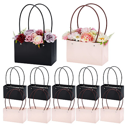 12 шт. 2 цветные сумки-тоут для хранения букетов из крафт-бумаги, с пластиковой ручкой, пакеты для упаковки цветов, прямоугольные