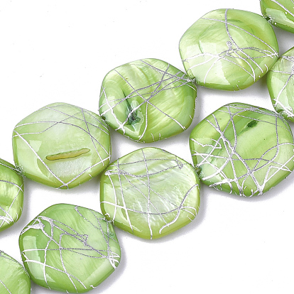 Freshwater Shell Beads Strands, Dyed and Drawbench, Hexagon