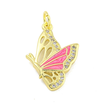 Real 18K Gold Plated Brass Micro Pave Cubic Zirconia Pendants, Butterfly