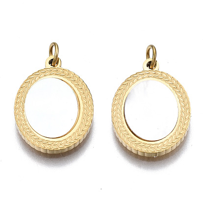 316 Surgical Stainless Steel Pendants, with Shell and Jump Rings, Oval