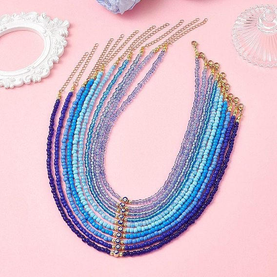 10шт. 10 цвета богемные латунные эмалированные ожерелья с оберегом от сглаза и стеклянным бисером, золотые