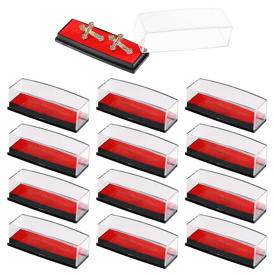 Clear Plastic Lapel Pins Storage Boxes with Velvet Inside, Rectangle