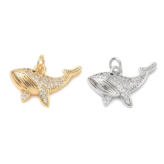 Brass Micro Pave Black Cubic Zirconia Pendants, Whale Charms