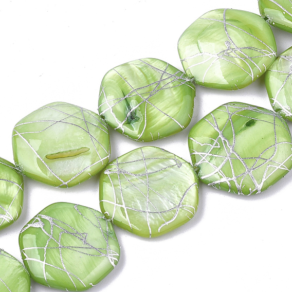 Freshwater Shell Beads Strands, Dyed and Drawbench, Hexagon