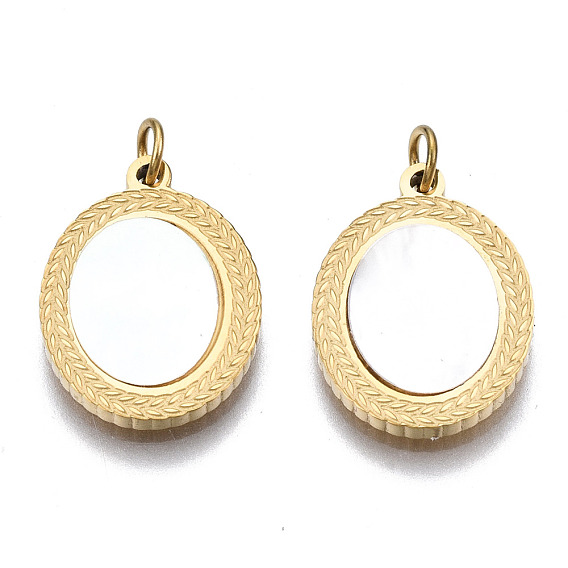 316 Surgical Stainless Steel Pendants, with Shell and Jump Rings, Oval