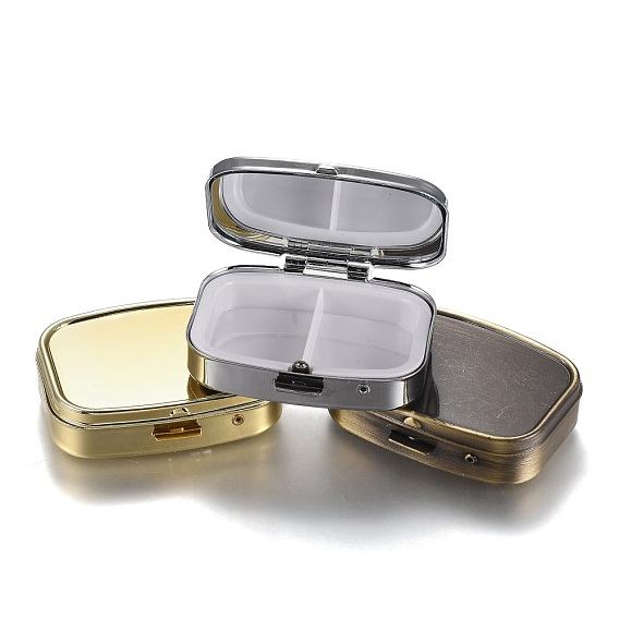 2 Compartmennts Iron Pill Box, Travel Medicine Boxes, with Mirror inside, Blank Base for UV Resin Craft, Rectangle