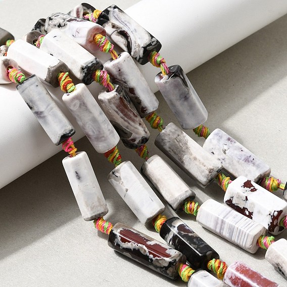 Нити бусин из натурального окрашенного и нагретого огненного агата с эффектом потрескивания, cloumn, граненые