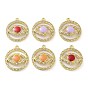Brass Micro Pave Clear Cubic Zirconia Pendants, with Enamel, Real 18K Gold Plated, Round Ring with Horse Eye Charms