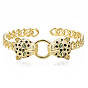 Leopard Door Knocker Shape Cubic Zirconia Cuff Bangle, Real 18K Gold Plated Brass Enamel Curb Chain Shape Open Bangle for Women, Nickel Free